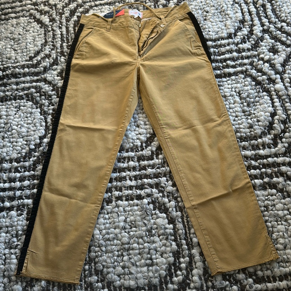 Mustard yellow cotton pants black velvet stripe